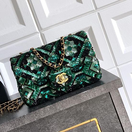 Small Chanel Sequins Shoulder Bag Green CF6171