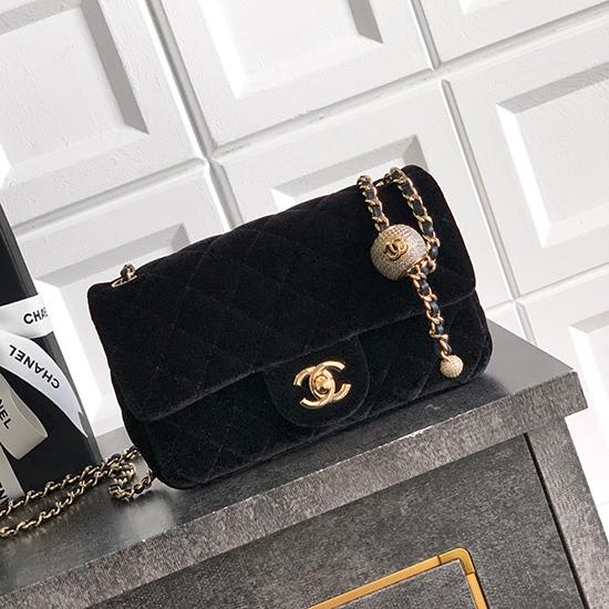 Small Chanel Velvet Flap Bag Black AS1787