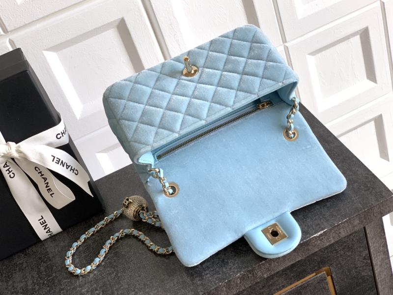 Small Chanel Velvet Flap Bag Blue AS1787