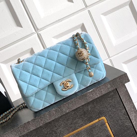 Small Chanel Velvet Flap Bag Blue AS1787
