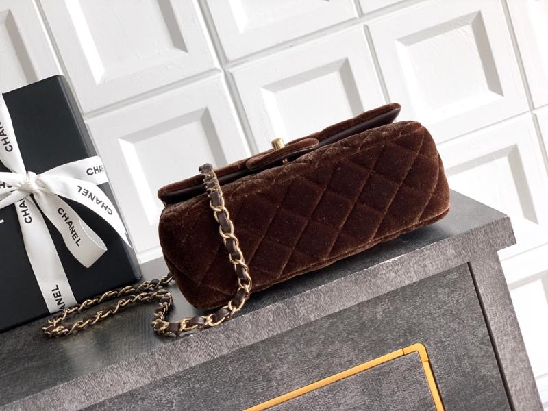 Small Chanel Velvet Flap Bag Brown A01116