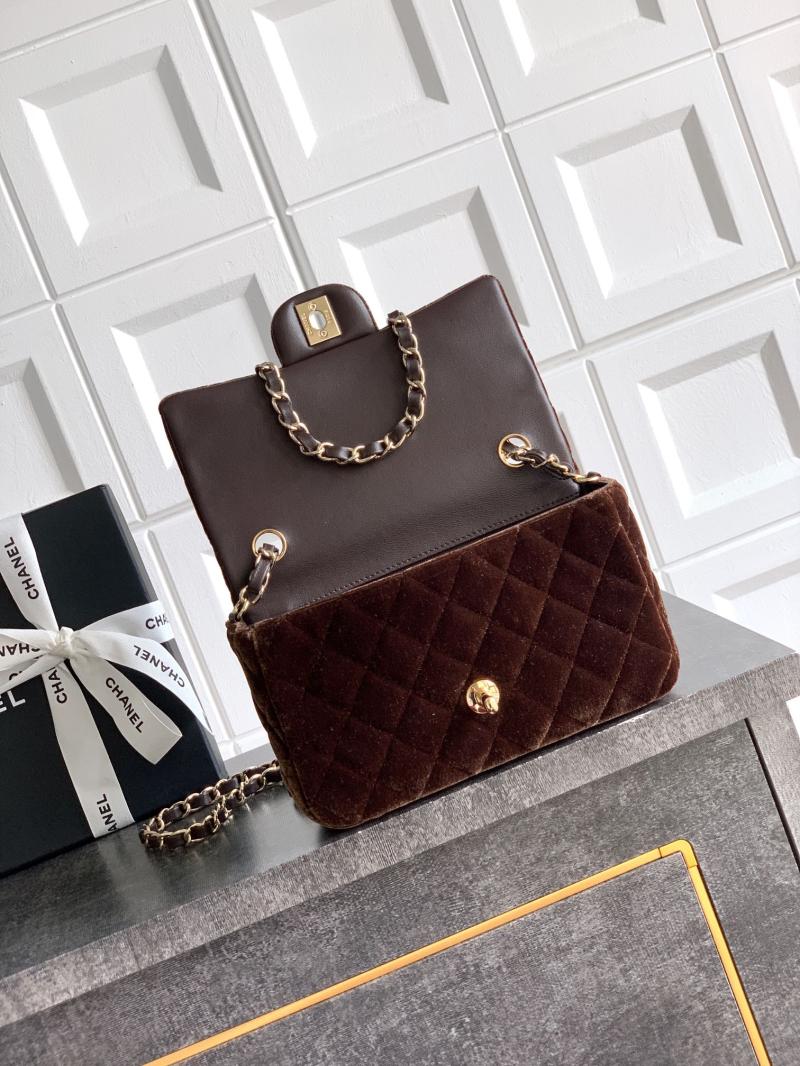 Small Chanel Velvet Flap Bag Brown A01116