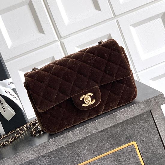 Small Chanel Velvet Flap Bag Brown A01116