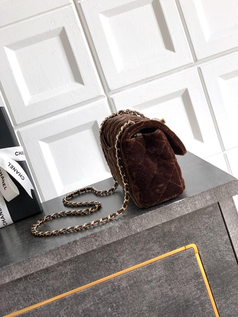 Small Chanel Velvet Flap Bag Brown AS1787