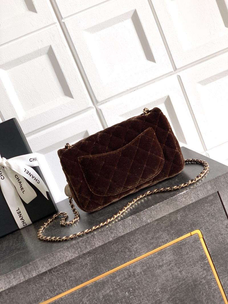 Small Chanel Velvet Flap Bag Brown AS1787