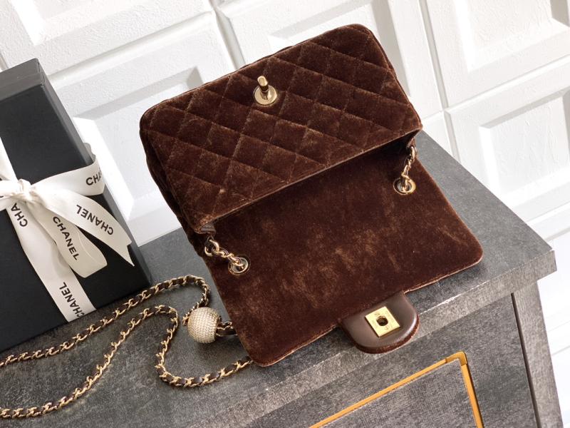 Small Chanel Velvet Flap Bag Brown AS1787