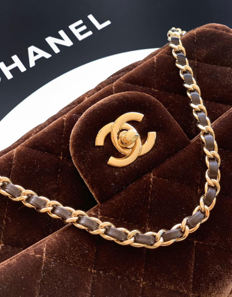 Small Chanel Velvet Flap Bag Brown AS1787