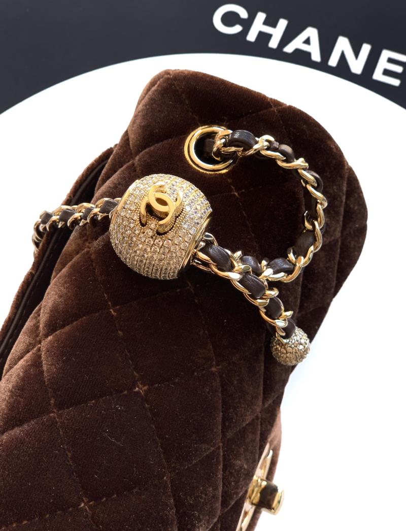 Small Chanel Velvet Flap Bag Brown AS1787