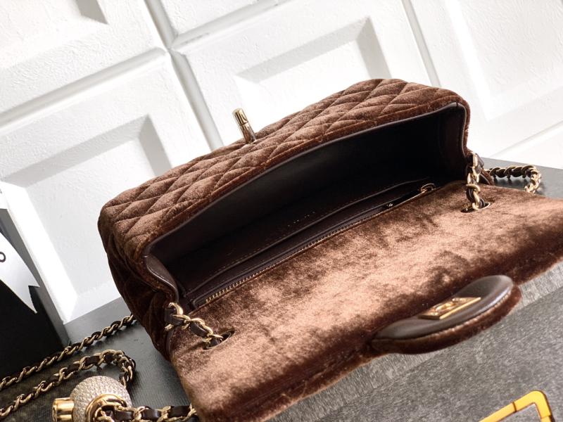 Small Chanel Velvet Flap Bag Brown AS1787