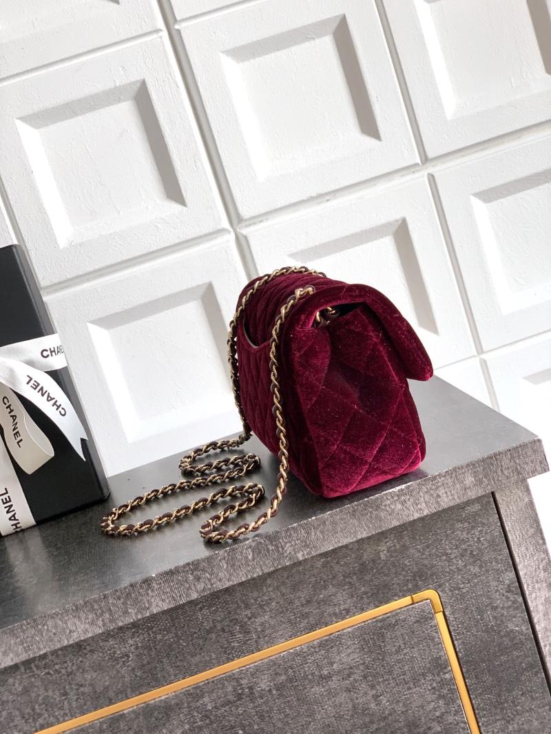 Small Chanel Velvet Flap Bag Burgundy AS1787