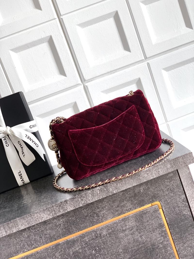 Small Chanel Velvet Flap Bag Burgundy AS1787