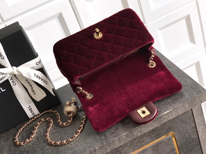 Small Chanel Velvet Flap Bag Burgundy AS1787