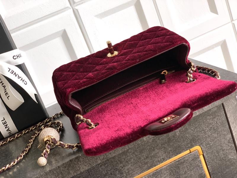 Small Chanel Velvet Flap Bag Burgundy AS1787