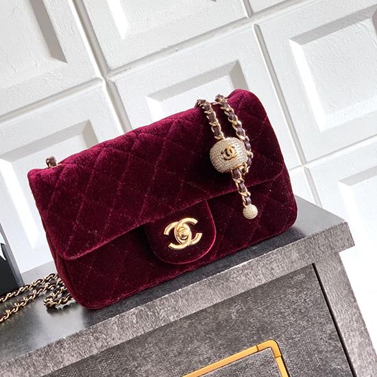 Small Chanel Velvet Flap Bag Burgundy AS1787
