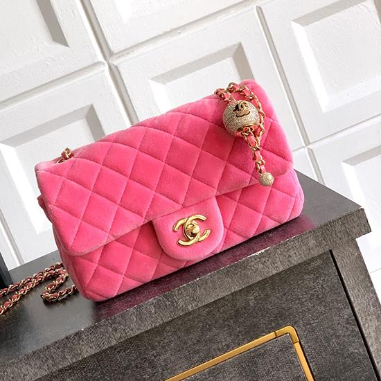 Small Chanel Velvet Flap Bag Pink AS1787