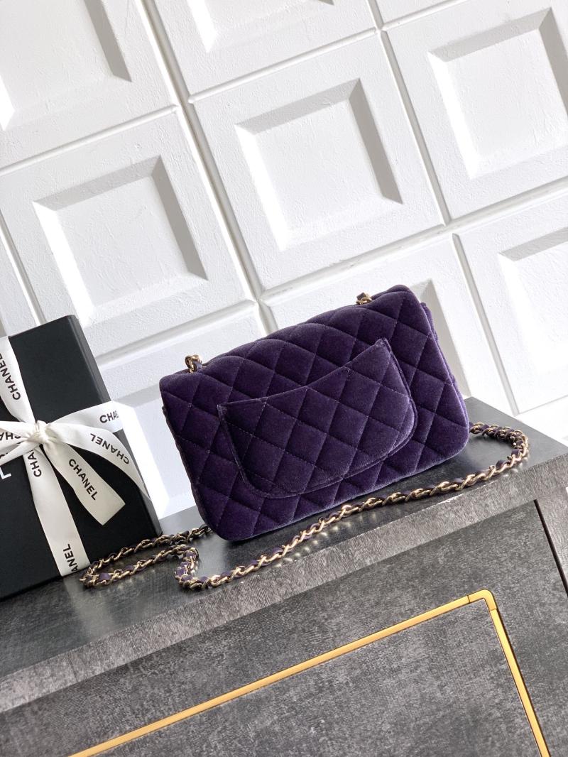 Small Chanel Velvet Flap Bag Purple A01116