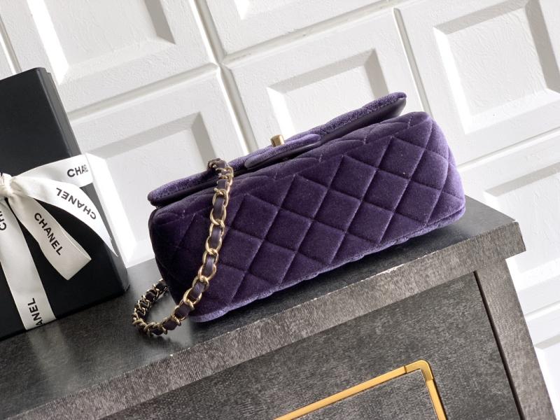 Small Chanel Velvet Flap Bag Purple A01116