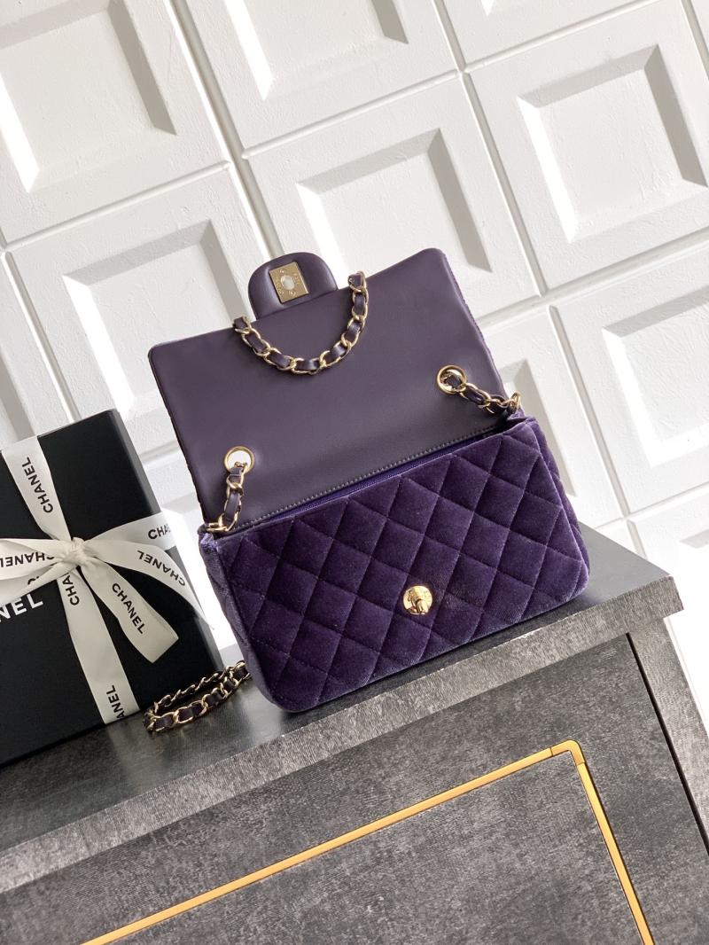 Small Chanel Velvet Flap Bag Purple A01116