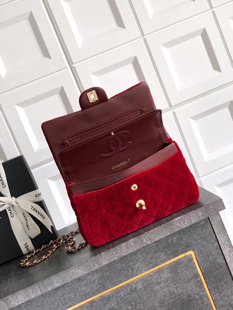 Small Chanel Velvet Flap Bag Red A01117