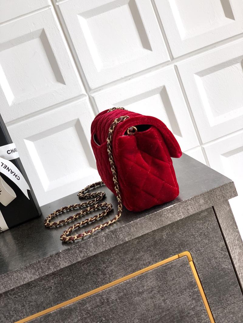 Small Chanel Velvet Flap Bag Red AS1787