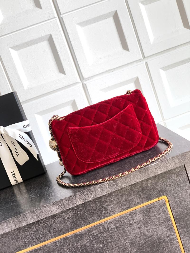 Small Chanel Velvet Flap Bag Red AS1787