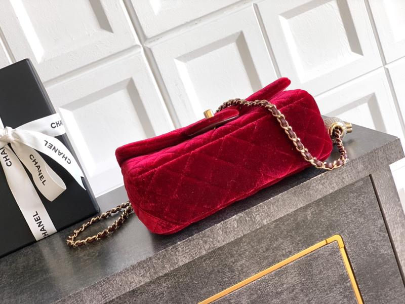 Small Chanel Velvet Flap Bag Red AS1787
