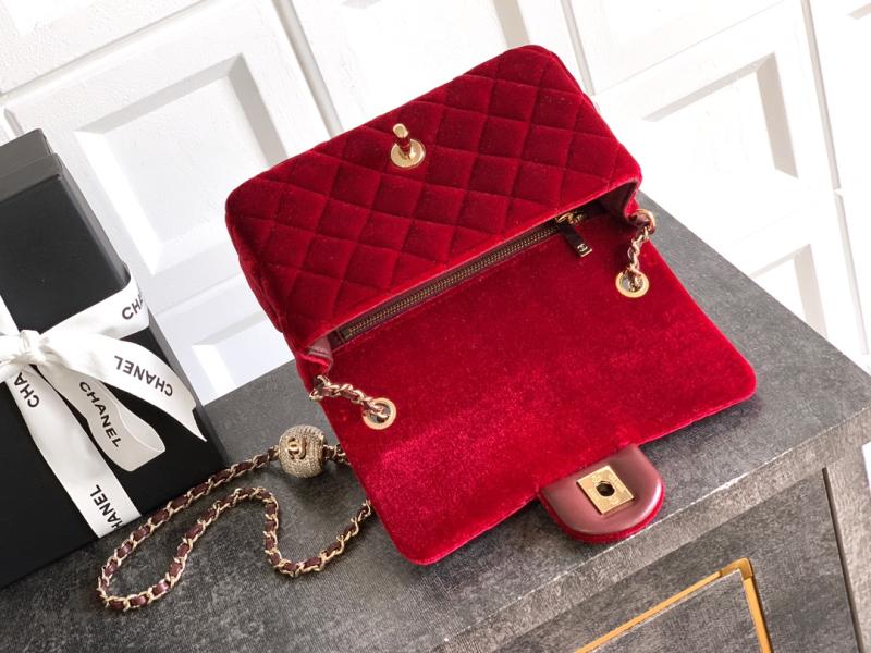 Small Chanel Velvet Flap Bag Red AS1787
