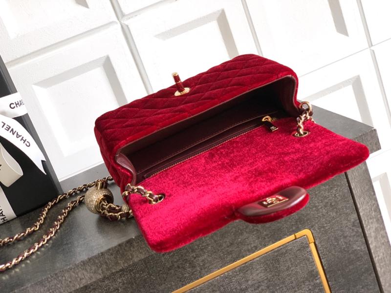 Small Chanel Velvet Flap Bag Red AS1787