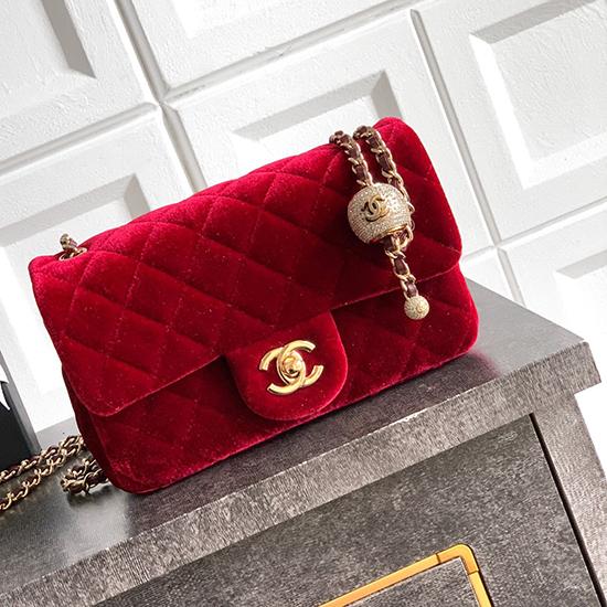 Small Chanel Velvet Flap Bag Red AS1787