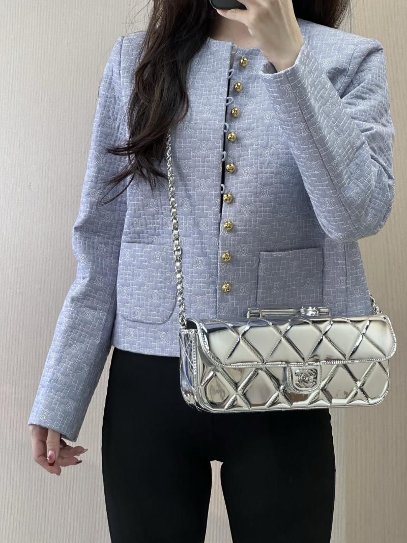 Chanel Large Flap Bag With Top Handle Silver AS5807