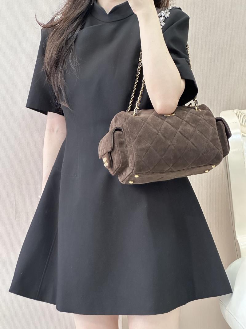 Chanel Suede Small Bowling Bag Coffee AS5792