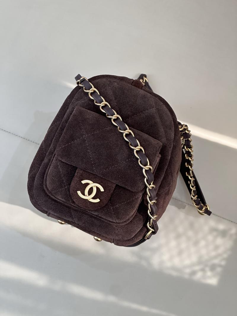 Chanel Suede Small Bowling Bag Coffee AS5792
