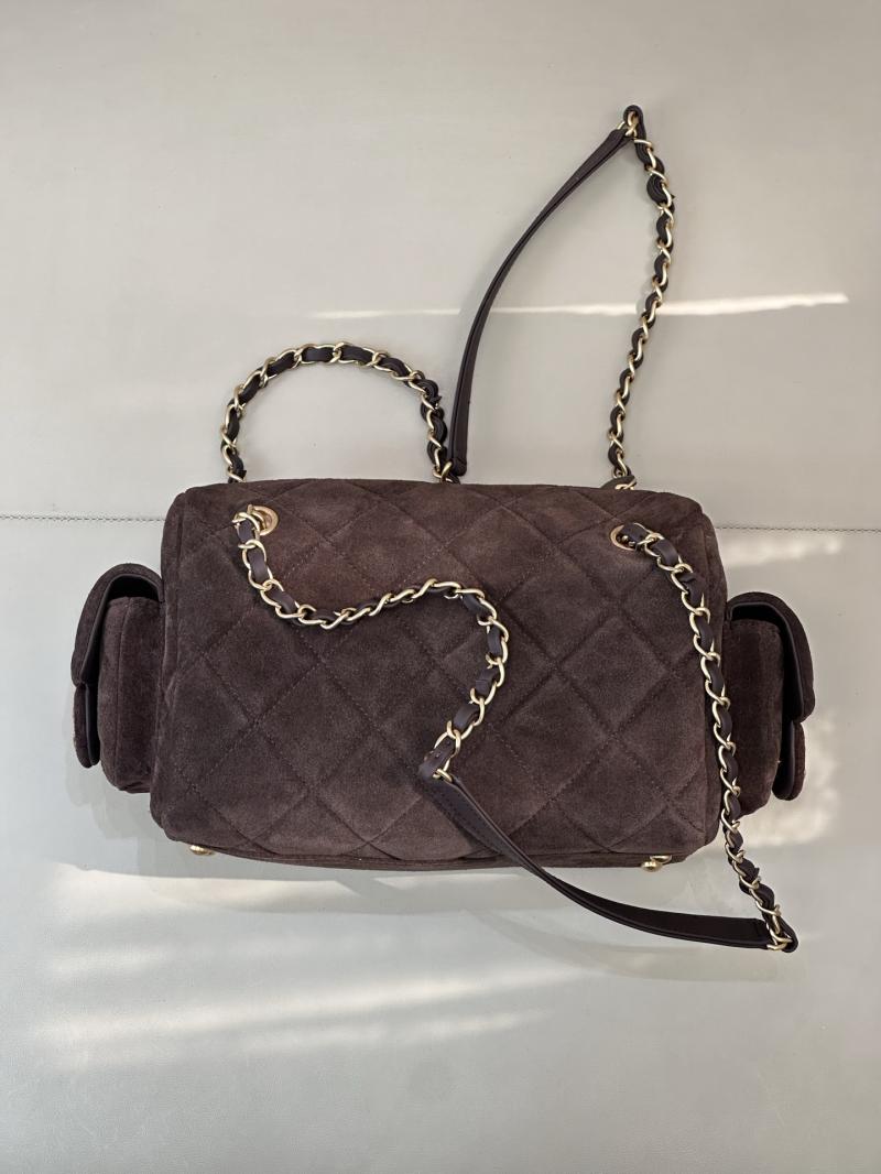 Chanel Suede Small Bowling Bag Coffee AS5792