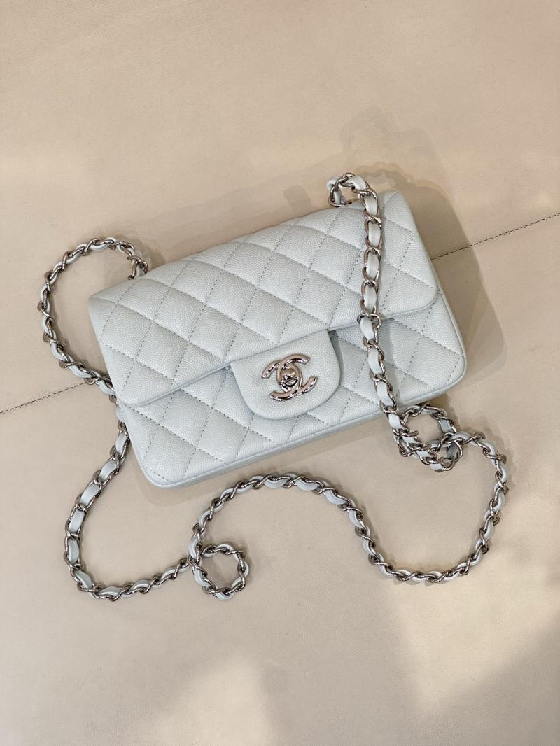 Small Chanel Grained Calfskin Flap Bag Blue Silver A01116