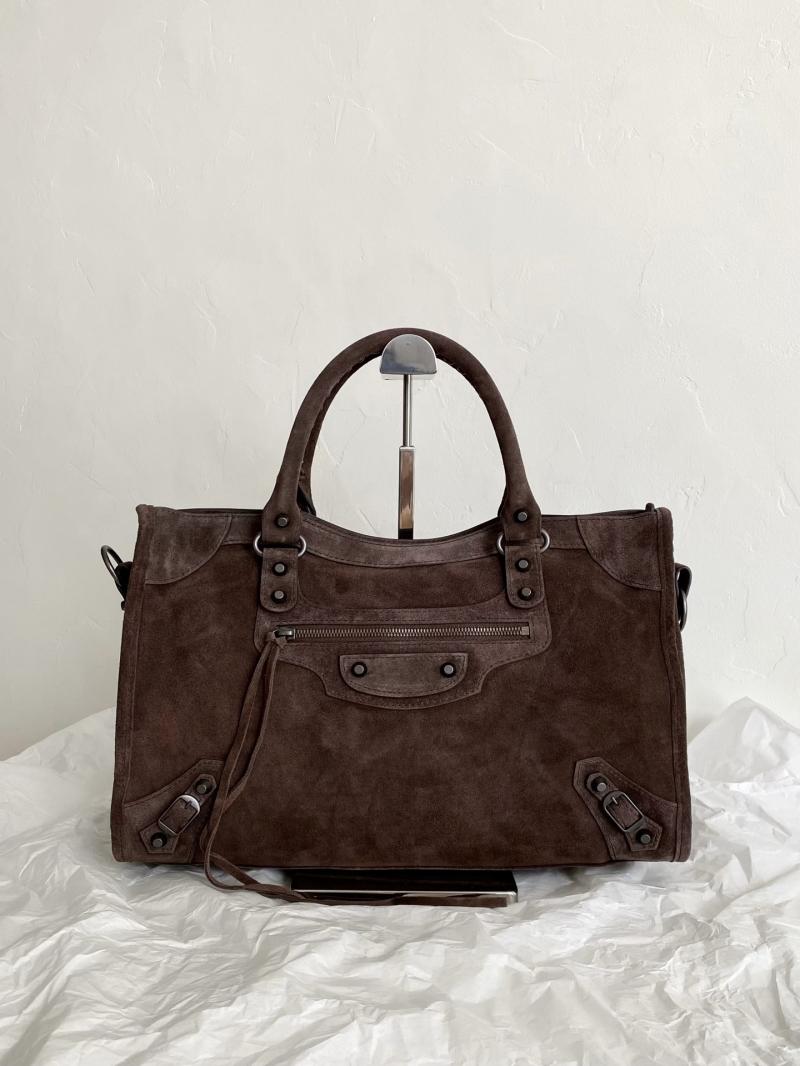 Balenciaga Le City Medium Suede Bag Dark Brown 823058