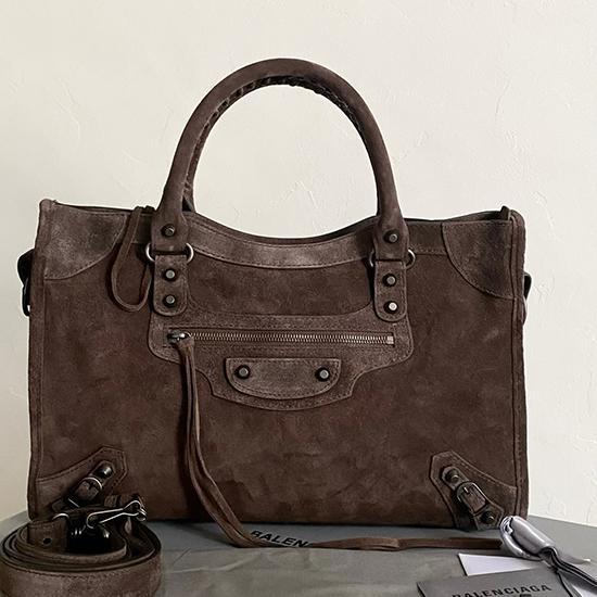 Balenciaga Le City Medium Suede Bag Dark Brown 823058