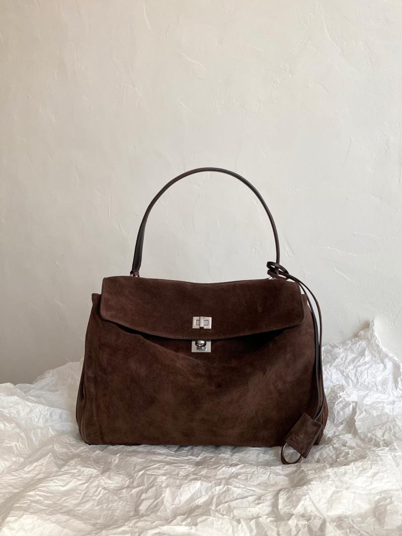 Balenciaga Rodeo Suede Medium Handbag Dark Brown B789772