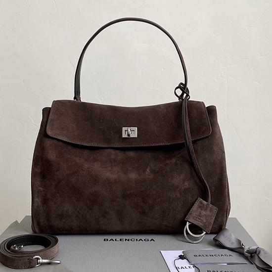 Balenciaga Rodeo Suede Medium Handbag Dark Brown B789772