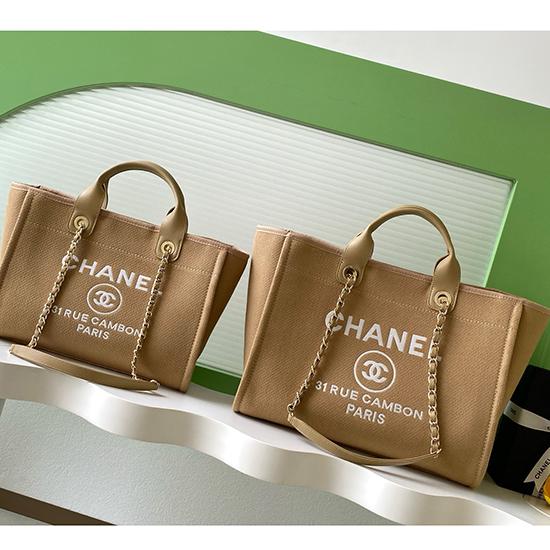 Chanel Canvas Shopping Bag Brown A66941  Chanel Canvas Shopping Bag Brown A66941