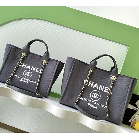 Chanel Canvas Shopping Bag Grey A66941  Chanel Canvas Shopping Bag Grey A66941