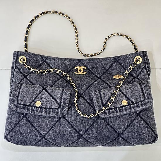 Chanel Denim Shopping Bag Black AS5740