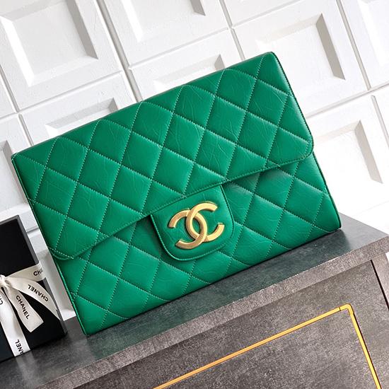 Chanel Large Clutch Green AS2511