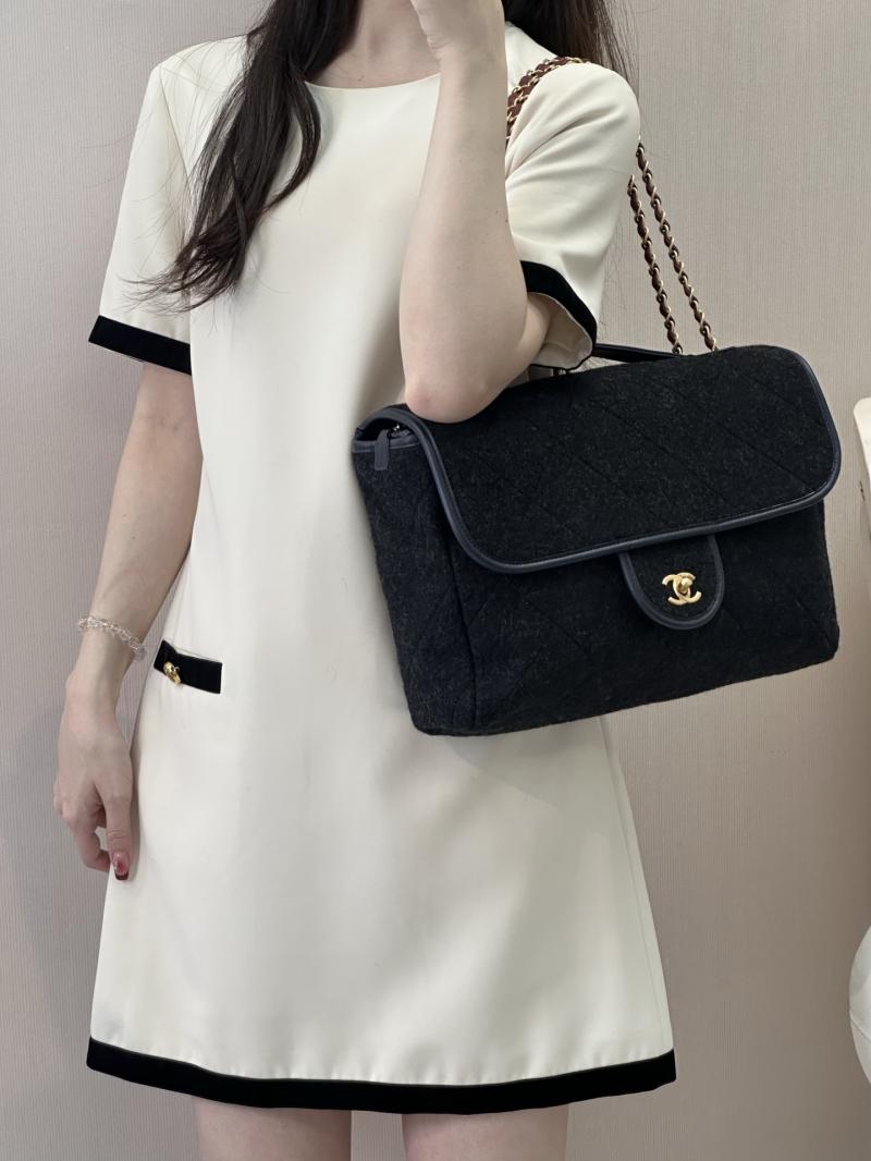 Chanel Large Wool Flap Bag Black AS5850