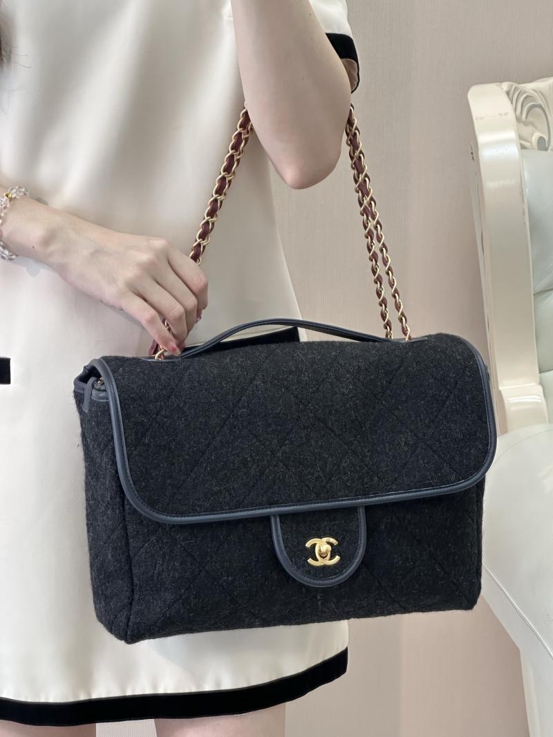 Chanel Large Wool Flap Bag Black AS5850
