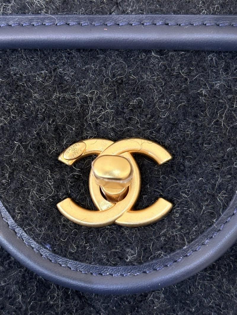Chanel Large Wool Flap Bag Black AS5850