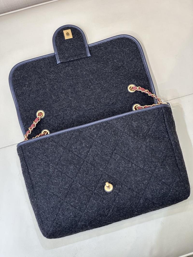 Chanel Large Wool Flap Bag Black AS5850