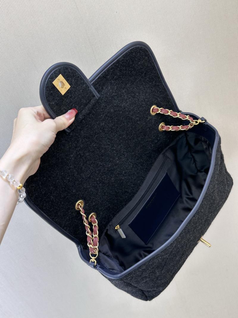 Chanel Large Wool Flap Bag Black AS5850