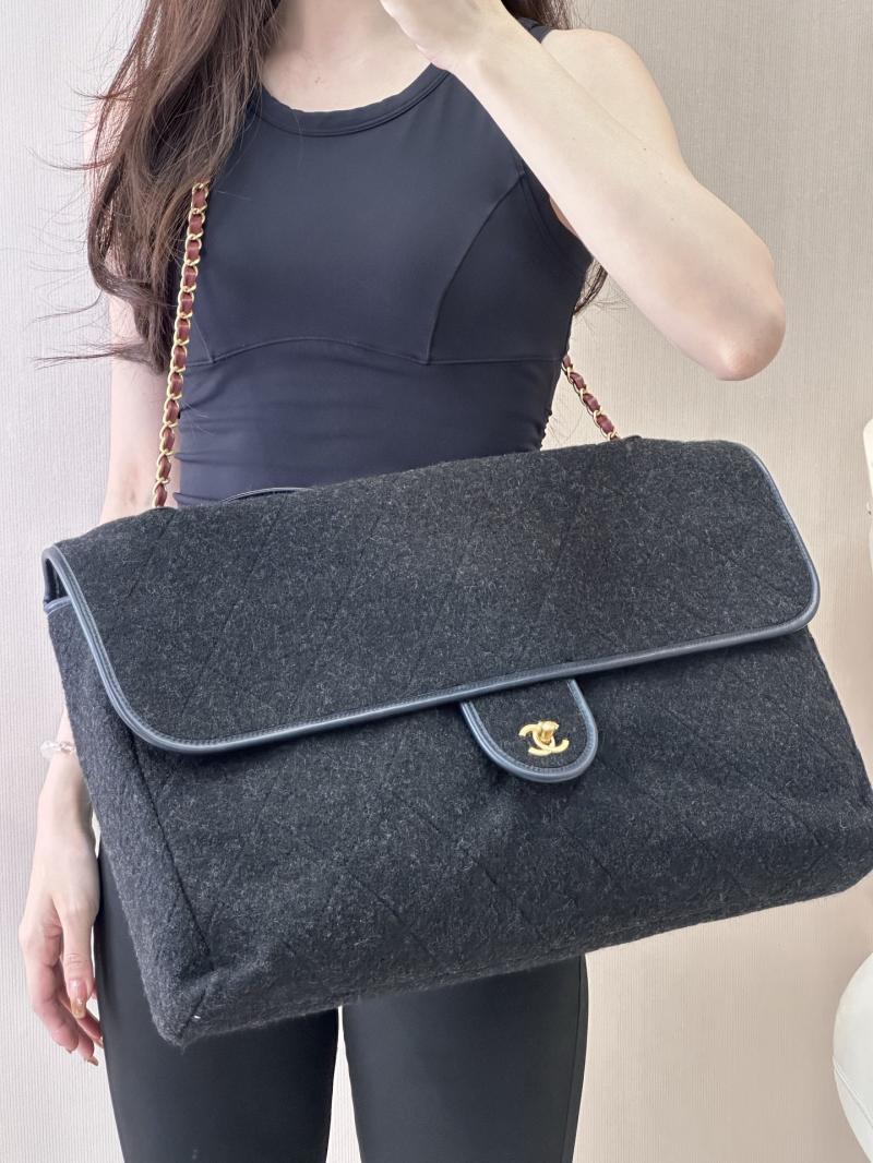 Chanel Maxi Wool Flap Bag Black AS5852