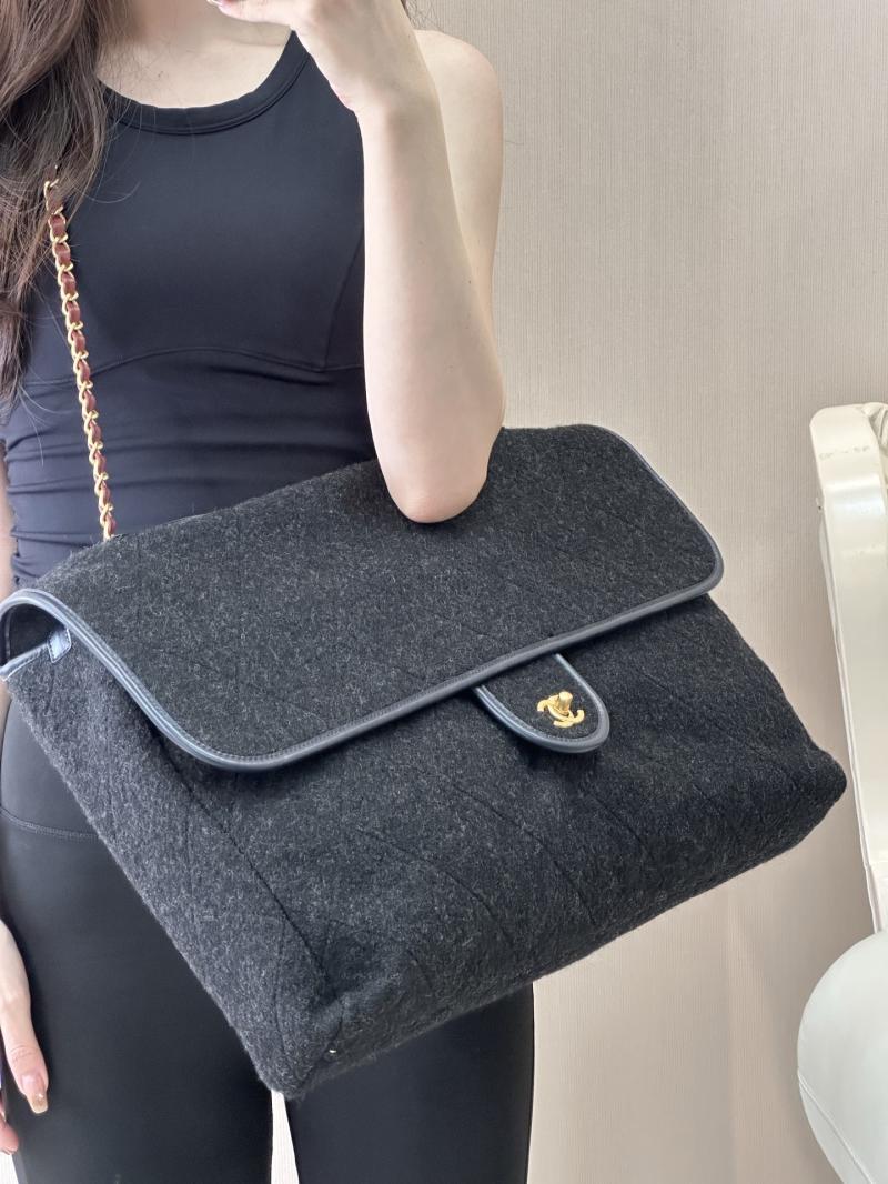 Chanel Maxi Wool Flap Bag Black AS5852