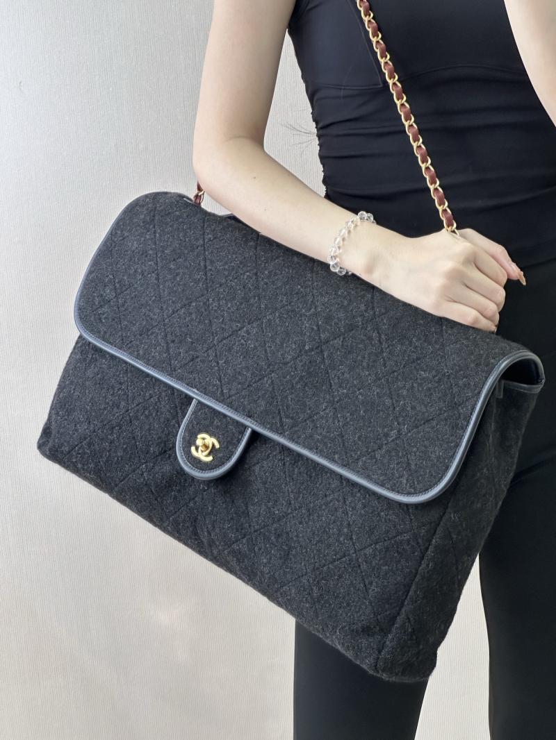 Chanel Maxi Wool Flap Bag Black AS5852
